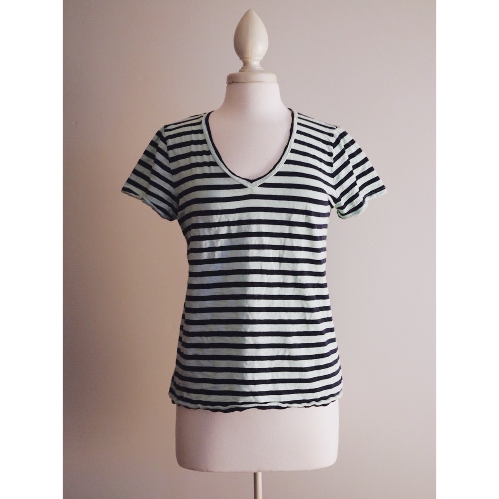 J.Crew Mint/Navy Stripe Classic V-Neck T-Shirt